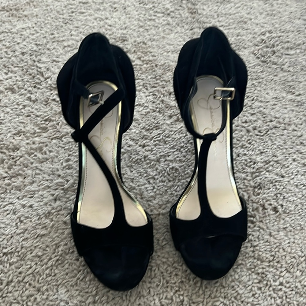 Jessica Simpson Rayanna Black Suede Peep Toe Heels Size 6.5